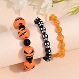 Cifeeo-Halloween Jewelry 3 Pcs Halloween Multi-Layer Bracelets Set for Women Men Vintage Pumpkin Spider Skull Elastic Beaded Bracelet Party Jewelry Gift