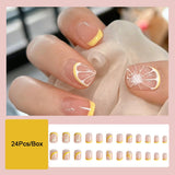 Cifeeo  Summer Lemon False Nails With Designs French Square Head Short Fake Nails Press On Nails Watermelon Nail Tips Beauty Manicure