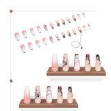 Cifeeo Fashion Blooming Long Ballerina Nail Tips French Coffin Fake Nails Set Press On Pink Gradient False Nails With Designs Manicure