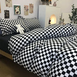 Cifeeo-Nordic Pink Black Checkerboard Duvet Cover Set with Pillowcase Bed Sheet Kid Girls Bedding Sets Full Queen Twin Kawaii No Filler