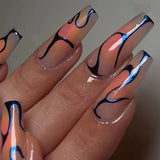 Cifeeo Detachable Manicure Wearable Nail Art Press On Nails purple Glitter French False Nails Long Coffin Fake Nails Full Cover Tips