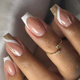 Cifeeo Detachable Manicure Wearable Nail Art Press On Nails purple Glitter French False Nails Long Coffin Fake Nails Full Cover Tips