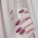 Cifeeo 24pcs Pure Purple False Nails Long Oval Round Tip Artificial Nails Glue Type Manicure Press On Nails Salon Diy Art