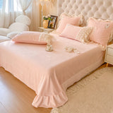 Cifeeo-Autumn and Winter Bedding Set Pink Romantic French Rose Bedding Set, Velvet Fleece Duvet Cover, Lace Ruffles, Flowers Embroidery, Bed Sheet, Pillowcases