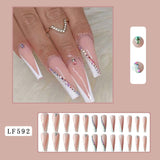 Cifeeo 24Pcs Long Coffin False Nails with Glue Wearable Brown Fake Nails with   Rhinestones Ballet Press on Nails Full Cover Nail Tips