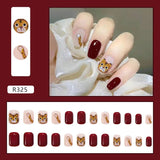 Cifeeo- 24Pcs Short Square False Nail With Sticker Cute Tiger Wearable Artificial Fake Nails DIY Full Cover Tips Manicure Tool