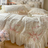 Cifeeo-Autumn and Winter Bedding Set Romantic French Princess Wedding Bedding Set, Lace Ruffles,Flowers Embroidery,Velvet Fleece Duvet Cover Set,Bed Sheet,Pillowcase