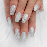 Cifeeo Detachable Manicure Wearable Nail Art Press On Nails purple Glitter French False Nails Long Coffin Fake Nails Full Cover Tips