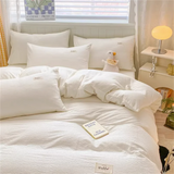 Cifeeo-Waffle Washed Cotton Four Piece Set, Non All Cotton Bedding, Pure Cotton Bedding, Student Dormitory Bed Sheets Duvet Cover Set