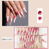 Cifeeo 24Pcs Long Coffin False Nails with Glue Wearable Brown Fake Nails with   Rhinestones Ballet Press on Nails Full Cover Nail Tips