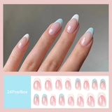 Cifeeo  French Round Head Nails Set Press On Nails Manicure Fashion Coffee Short Oval Fake Nail Tips With Designs Full Cover False Nails