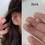 Cifeeo Silver Color Leaves Clip Earrings for Women Men Creative Simple C Ear Cuff Non-Piercing Ear Ear Clip Set Trend Jewelry Gift