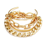 Cifeeo-Christmas Gift New Year's Eve Gift Bohemian Metal Chain Bracelet Set For Women Geometric Gold Color Thick Link Chain Open Bangle Female Fashion Jewelry