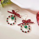 Cifeeo-Christmas Gift idea Christmas Earrings for Women Color Christmas Wreath Bow Rice Christmas Wreath Earrings Holiday Earring Jewelry Gift