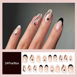 Cifeeo  French Round Head Nails Set Press On Nails Manicure Fashion Coffee Short Oval Fake Nail Tips With Designs Full Cover False Nails