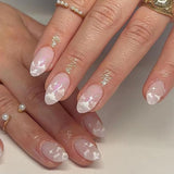 Cifeeo 24Pcs Detachable Almond False Nails French Fake Nails Full Nail Art Tips Press On Nails