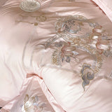 Cifeeo-Pink Chinese Style Flowers Bird Embroidery Luxury Bedding Set 1000TC Egyptian Cotton Duvet Cover Bed Sheet Pillowcases 4/5Pcs