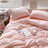 Cifeeo-Nordic Pink Black Checkerboard Duvet Cover Set with Pillowcase Bed Sheet Kid Girls Bedding Sets Full Queen Twin Kawaii No Filler