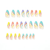 Cifeeo New Rainbow Color French Tips Fashion Almond Fake Nails With Designs Wearable False Nails Press On Nails DIY Manicure Patches