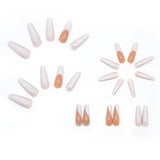 Cifeeo- 24pcs White Small Diamonds Detachable Long Ballerina False Nails With Design Wearable Fake Nails Full Cover Nail Tips