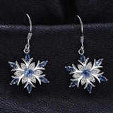 Cifeeo-Christmas gifts idea Exquisite Silver Color Metal Snowflake Earrings for Women Fashion Inlaid White Blue Zircon Christmas Dangle Earrings Jewelry