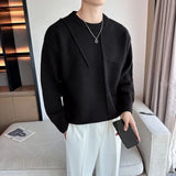 Cifeeo-Winter Outfits Men chill guy Winter Clothing Men Light Luxury Knit Patchwork Sweater Streetwear Stylish Retro Korean Popular Clothes Leisure O Neck Pullover