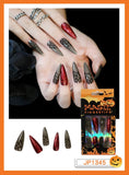 Christmas Cifeeo False Nails Press On Set Almond Black Ghost Design Long Fake Nail Pumpkin Pressure Decorated Adhesive Nail Tips 24Pcs