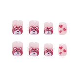 Cifeeo- 24pcs/box Fake Nails Press on Short Reusable False Nail Set Bear Strawberry Artificial Pink False Tipsy Stick-on Nails Tips Art