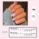 Cifeeo 24Pcs Long Coffin False Nails with Glue Wearable Brown Fake Nails with   Rhinestones Ballet Press on Nails Full Cover Nail Tips