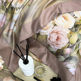 Cifeeo-4Pcs Luxury Digital Printing Flowers Bedding Set Lyocell Cotton Brushed Fabric Duvet Coves Set Flat/Fitted Bed Sheet Pillowcases