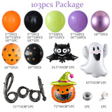 Cifeeo 103pcs Halloween Theme Orange Black Polka Dot Latex Pumpkin Bat Ghost Foil Balloon Garland Arch Kit for Horror Party Decoration