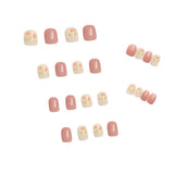 Cifeeo- 24Pcs Short Square False Nail With Sticker Pink Tulip Fake Nails Artificial Fake Nails DIY Full Cover Tips Manicure Tool