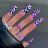 Cifeeo 24Pcs False Nails With Glue Flower Design Long Coffin French Ballerina Fake Nails Full Cover Acrylic Nail Tips Press On Nails