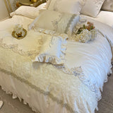 Cifeeo-European-Style French Ruffles Handmade Beads Bedding Set Egyptian Cotton Flowers Embroidery Duvet Cover Bed Sheet Pillowcases