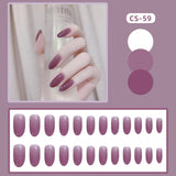 Cifeeo 24pcs Pure Purple False Nails Long Oval Round Tip Artificial Nails Glue Type Manicure Press On Nails Salon Diy Art