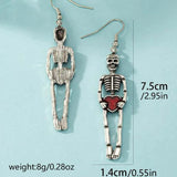 Cifeeo-Halloween Jewelry Vintage Skeleton Dangle Earrings For Women Gothic Punk Red Heart Metal Skull Drop Earring Festival Party Halloween Jewelry Gifts