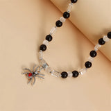 Cifeeo-Halloween Jewelry Y2K Black White Beads Spider Necklace For Women Unisex Gothic Punk Hip Hop Zircon Animal Choker Halloween Party Charm Jewelry