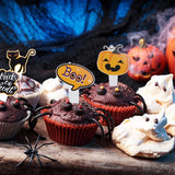 Cifeeo-16-48pcs Halloween Cupcake Toppers Pumpkin Ghost Bat Cake Flag Dessert Cake Decorations Kids Halloween Birthday Party Supplies