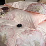 Cifeeo-Pink Blue Champagne Flowers Embroidery Luxury Bedding Set 1000TC Egyptian Cotton Duvet Cover Flat/Fitted Bed Sheet Pillowcases