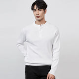 Cifeeo-Winter Outfits Men chill guy Autumn Men's Henry Collar Knit Sweater Korean Popular Light Luxury Button-down Long Sleeve Retro Leisure Pullover Basic Shirts