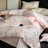 Cifeeo-Pink Blue Champagne Flowers Embroidery Luxury Bedding Set 1000TC Egyptian Cotton Duvet Cover Flat/Fitted Bed Sheet Pillowcases