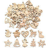 Cifeeo-50Pcs Christmas Natural Wooden Chip Santa Claus Snowflake Christmas Tree Hanging Ornaments Pendant Navidad Decoration DIY Craft