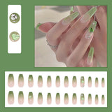 Cifeeo Fake Nails Set with Designs Blue Green Diamond Gradient False Nail Art Accesoires Nail Charms Nail Supplies for Professionals