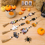 Cifeeo Halloween Wooden Bead Pendant with Tassels Gnome Pumpkin Ghost boo Wall Hanging Ornaments Boho Prayer Beads Home Tray Decoration