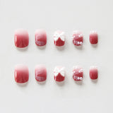 Cifeeo- 24pcs/box Detachable Fake Nails Set Pink Butterfly Full Nail Art Tips Beauty Nail Artificial False Nails Tips With Wearing Tools