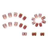 Cifeeo- Wholesale of Finished False Nail Manicure Aurora Diamond Short Square Flash Fack Nails 24pcs/pack With Wearing Tool