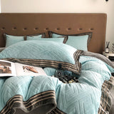 Cifeeo-4Pcs Luxury Winter Thickened Carved Velvet Embroidery Bedding Set Queen King Duvet Cover Set Flat/Fitted Bed Sheet Pillowcases