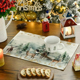 Cifeeo-4Pcs Christmas Tree Elk Placemat Linen Dining Table Mats Coaster Bowl Coffee Cup Pad Mat 2024 Navidad Home Kitchen Decoration