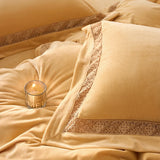 Cifeeo-Autumn and Winter Bedding Set Winter Warm Thick Gold Velvet Lace Hollow Wide Edge Bedding Set, Furry Warm Duvet Cover Set, Flat/Fitted Bed Sheet, Pillowcases