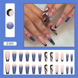 Cifeeo Long Ballerina Fake Nails With Designs Fashion Dark Blue Glitter Manicure French Coffin False Nails Patches Press On Nails